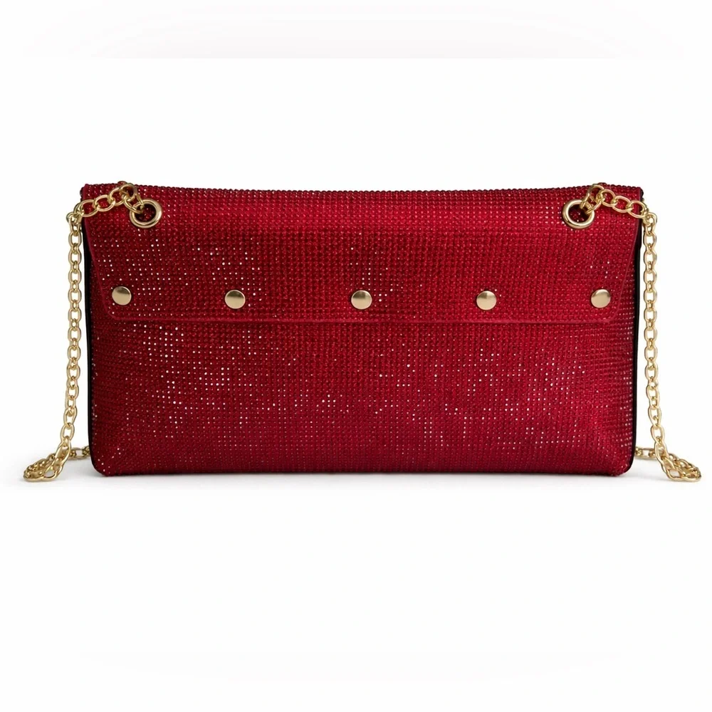 Elegant Red Clutch with Gold Chain